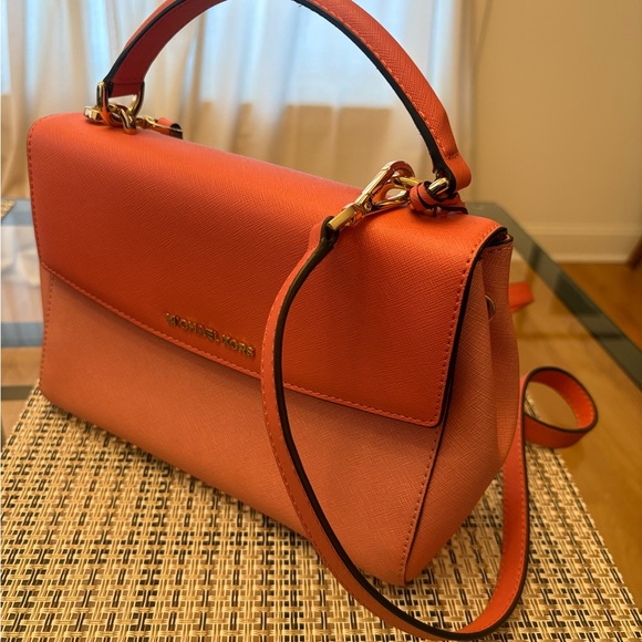 MICHAEL Michael Kors Ava Medium Saffiano Leather Satchel in Coral Pink - Picture 3 of 4